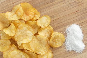 Delicious potato chips with salt