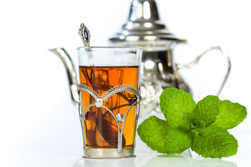 Traditional arabic mint tea in the typical glass