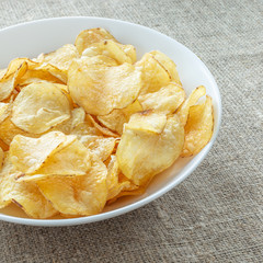Delicious potato chips with salt