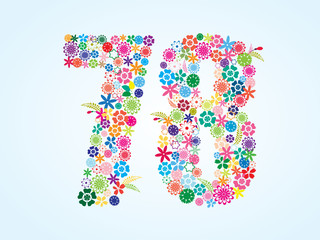 Vector Colorful Floral 78 Number Design isolated on white background. Floral Number Seventy Eight Vector Typeface.