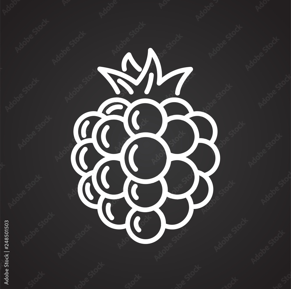 Poster raspberry line icon on black background for graphic and web design, modern simple vector sign. inter