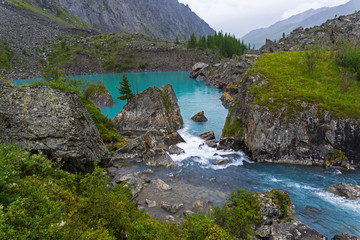 Upper Shavlinsky lake. Altai Mountains, Russia.