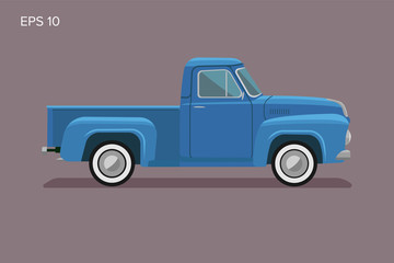 Old retro pickup truck vector illustration. Vintage transport vehicle - obrazy, fototapety, plakaty