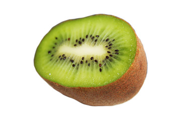 Fototapeta na wymiar half Juicy green kiwi fruit on an isolated white background