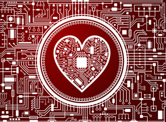 Valentines day red background with cyber heart