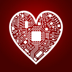Valentines day red background with cyber heart