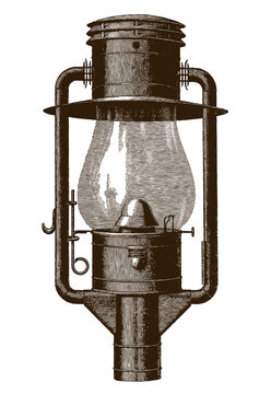 Historical Tubular Globe Gas Street Lamp (after An Engraving Or Etching From The 19th Century)