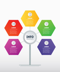 Business presentation or infographics concept with 5 options. Web Template of development  tree, info chart or diagram. Vector info graphic of technology or education process with 5 steps.