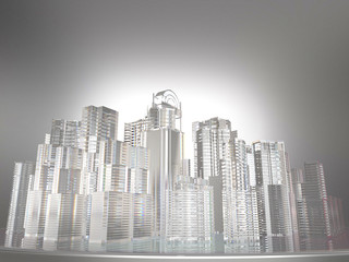 Abstract city, buildings made by glass, 3D rendering