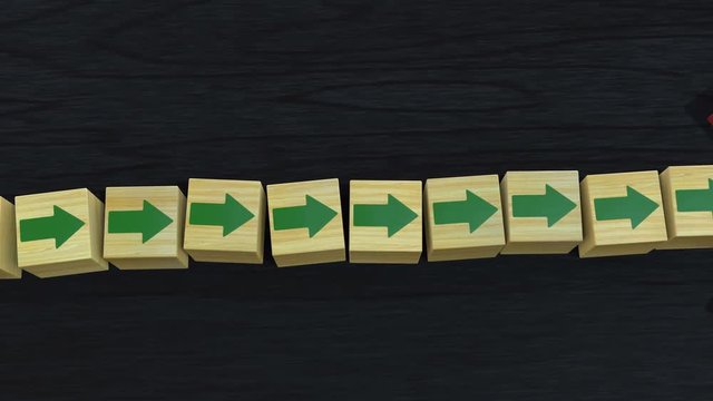 Wood cubes with arrows. Move horizontally to right