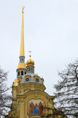 Saint Peter and Paul Cathedral with golden angel on the spire in the winter, Saint Petersburg, Russia