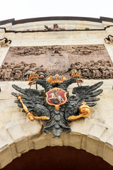 Double eagle - сoat of arms of Russian empire on gate of Peter and Paul Fortress, Saint Petersburg, Russia