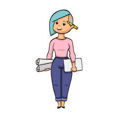 cartoon girl professional specialist architect designer