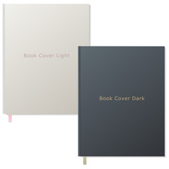 Book covers dark and light mockup. Vector graphic design elements. Book cover templates