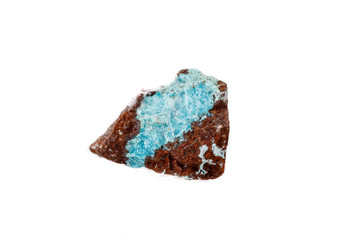 Macro mineral aurichalcite stone on microcline on white background