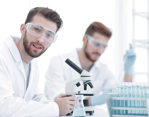 closeup.biologists on blurred background laboratory