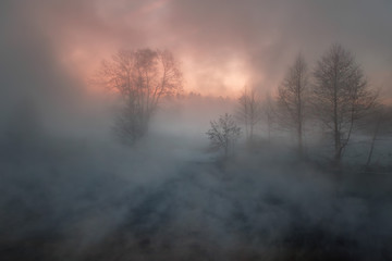 Obraz na płótnie Canvas Mist hides the opposite bank of the river