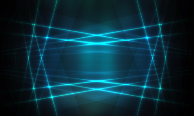 Product showcase spotlight background. Clean photographer studio. Abstract blue background with rays of neon light, spotlight, reflection