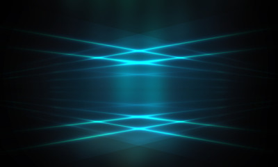 Product showcase spotlight background. Clean photographer studio. Abstract blue background with rays of neon light, spotlight, reflection