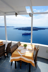 The sea view terrace in restaurant, Santorini island, Greece