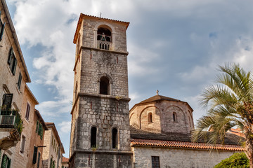 Fototapeta na wymiar Old church and Tower, Kotor, Montenegro