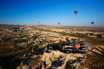 Kappadokien, Goereme, Tuerkei, Heißluft Ballon, Luftbild