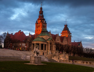 Naklejka na ściany i meble The historic and representative part of Szczecin in Poland against the evening sky