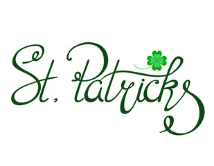 Handwritten text St. Patrick's Day on a white background.