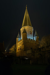 Historic Drogenaps city gate tower in Zutphen at night