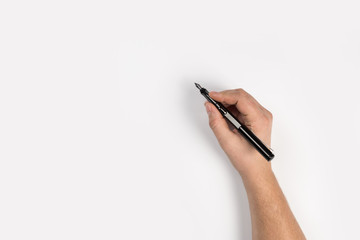 Hand Holding a pen on white background