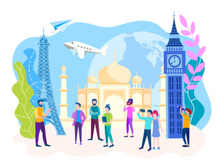 Fototapeta premium Taj Mahal, Eiffel tower and Big Ben guided tour, travel concept.