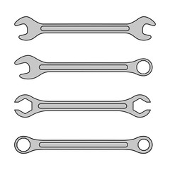 Set of different wrenchs icon. Repair symbol. Vector illustration isolated on white background.