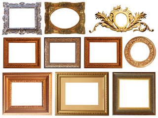 Gold interior elements of the picture frame isolated