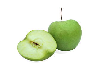 green apple, whole and cut in half