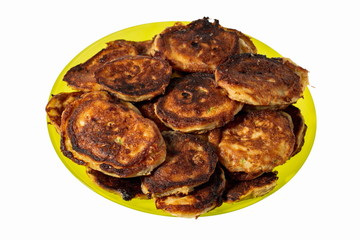 Close up view of plate with homemade pancakes. Fresh healthy food concept.