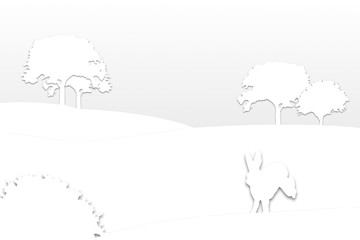 vector illustraion of a spring landscape with (easter) bunny running away