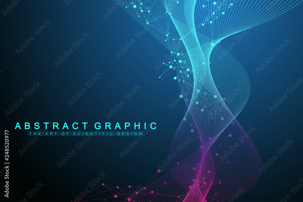 Aufkleber Geometric abstract background with connected line and dots. Network and connection background for your presentation. Graphic polygonal background. Wave flow. Scientific vector illustration.