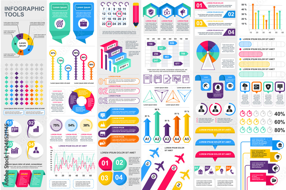 Aufkleber Infographic elements data visualization vector design template. Can be used for steps, options, business processes, workflow, diagram, flowchart concept, timeline, marketing icons, info graphics.