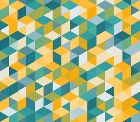 Triangles pattern. Multicolor seamless background. Cubes and hexagons.