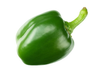 one green sweet bell pepper isolated on white background