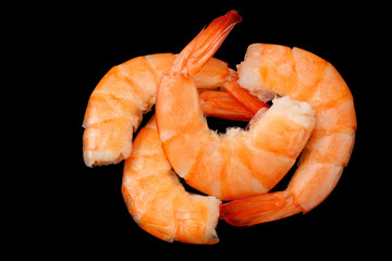shrimps isolated on a black background. top view