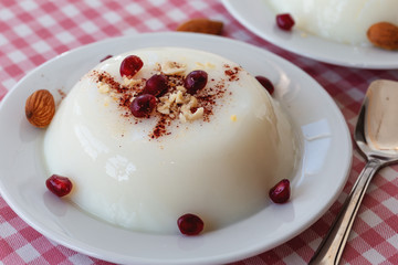 Homemade custard with fruit, Turkish muhallebi