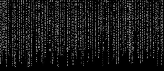 Matrix black and white on black background.Computer virus and hacker screen wallpaper