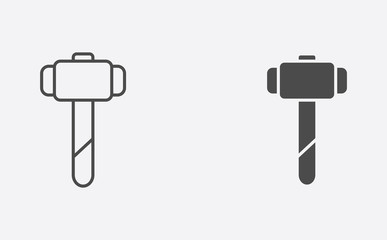 Hammer outline and filled vector icon sign symbol