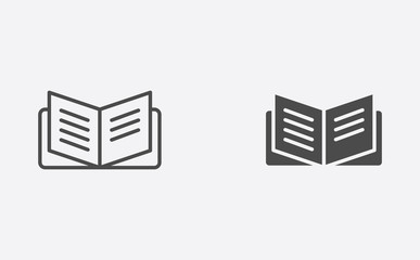 Open book outline and filled vector icon sign symbol
