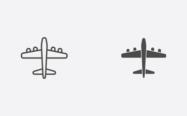 Plane outline and filled vector icon sign symbol