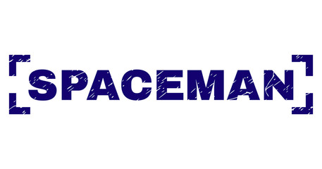 SPACEMAN caption seal stamp with grunge texture. Text caption is placed between corners. Blue vector rubber print of SPACEMAN with grunge texture.