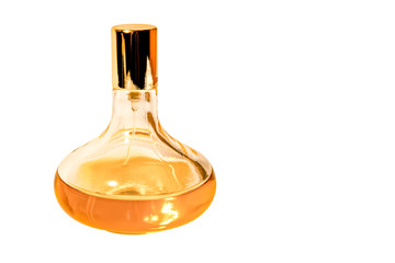 Perfume bottle with liquid on a white background