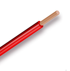 Flexible electrical copper cable isolated on white background. cable with red colored Stranded insulation. Close-up section. Power wire. Vector illustration