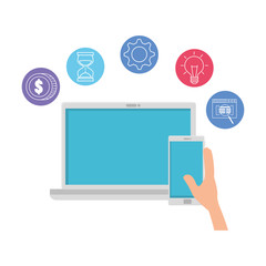 laptop with set business icons